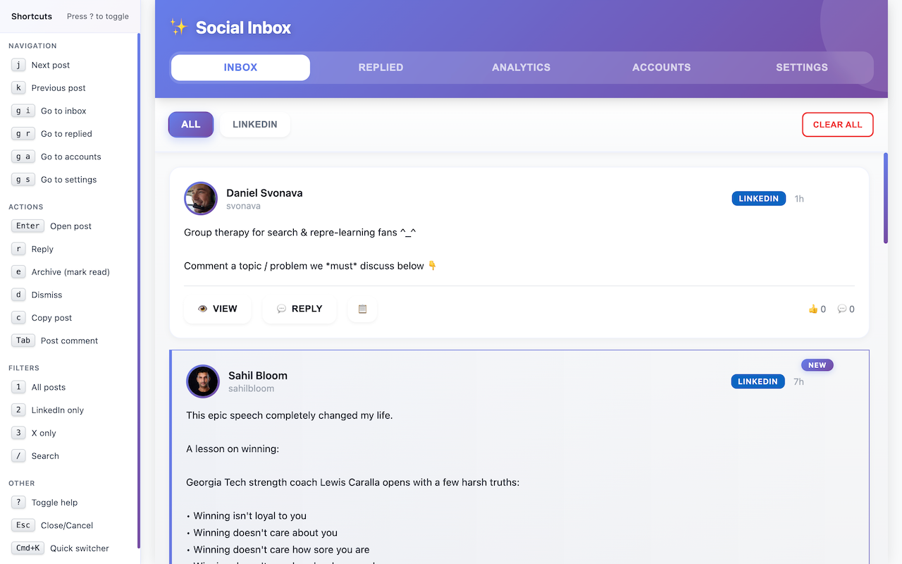 Social Inbox Interface